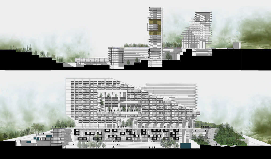 Main Section and elevation shows contextual Approach Designed by Zeinab Maghdouri and Mojtaba Nabavi